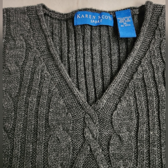 Karen Scott Sport V Neck Cabled Ribbed Sweater Women XL Gray - Picture 3 of 11